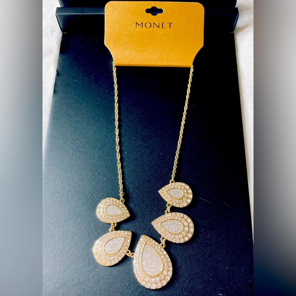 Gold Teardrop Pavé Statement Necklace - Women Jewelry - Monet